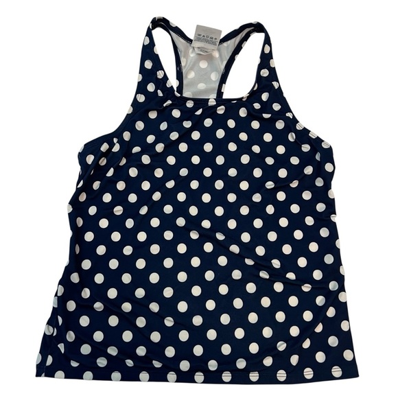 Lands’ End Girls Swim Set Top Sz 10 Bottoms Sz 8 Navy White Polka Dot Tankini - Picture 2 of 8
